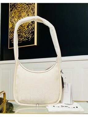 Coach Signature Curve Zip Bag Chalk Color Recycled Cotton/Polyester Jacquard New